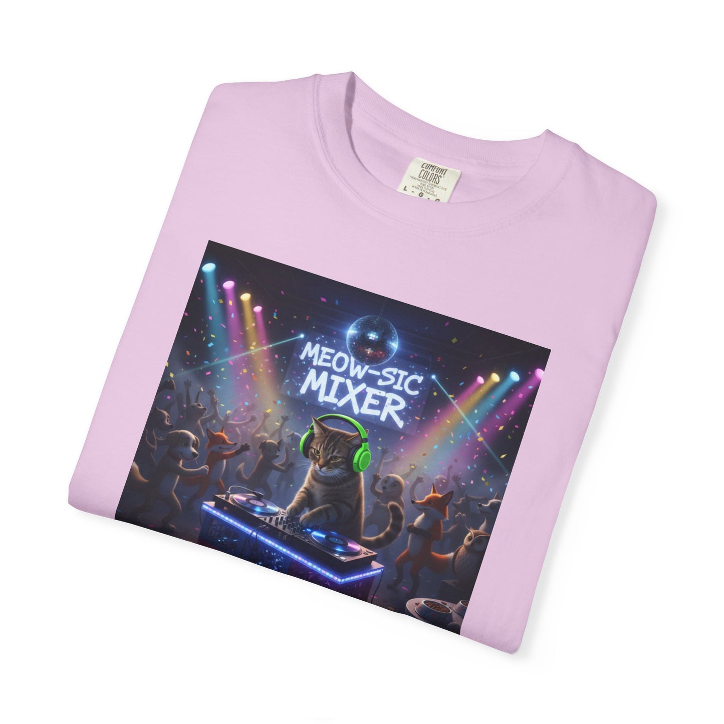 Melodic Mixer DJ Cat T-shirt | Neon Retro Music Party