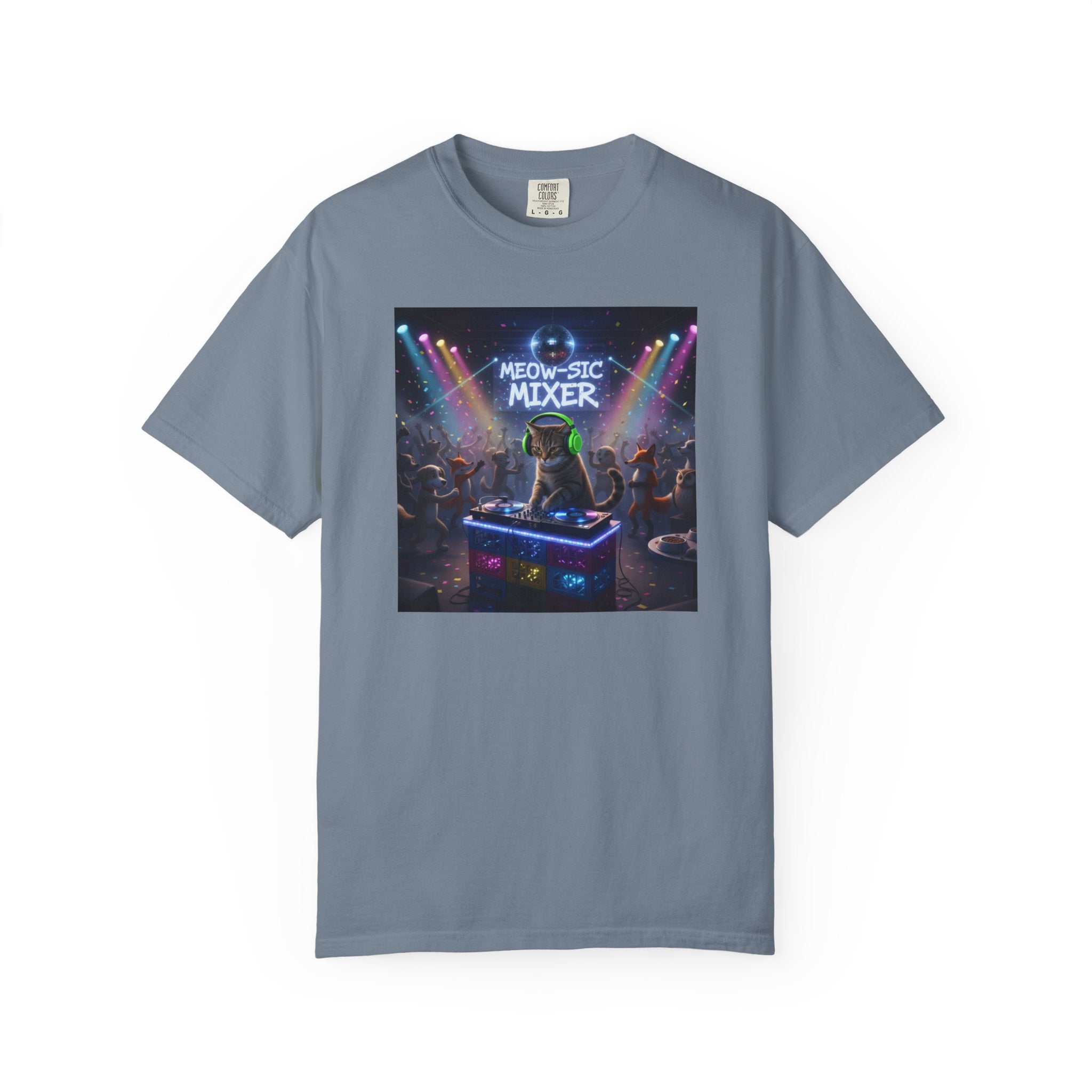 Melodic Mixer DJ Cat T-shirt | Neon Retro Music Party