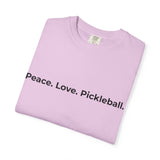 Peace. Love. Pickleball. T-Shirt | Minimalist Text Tennis Paddle Shirt