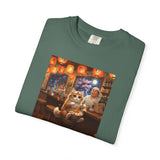 Whiskers and the Wondrous Noodles Cat Bar Ramen Scene T-shirt | Cozy Pub Cat Illustration