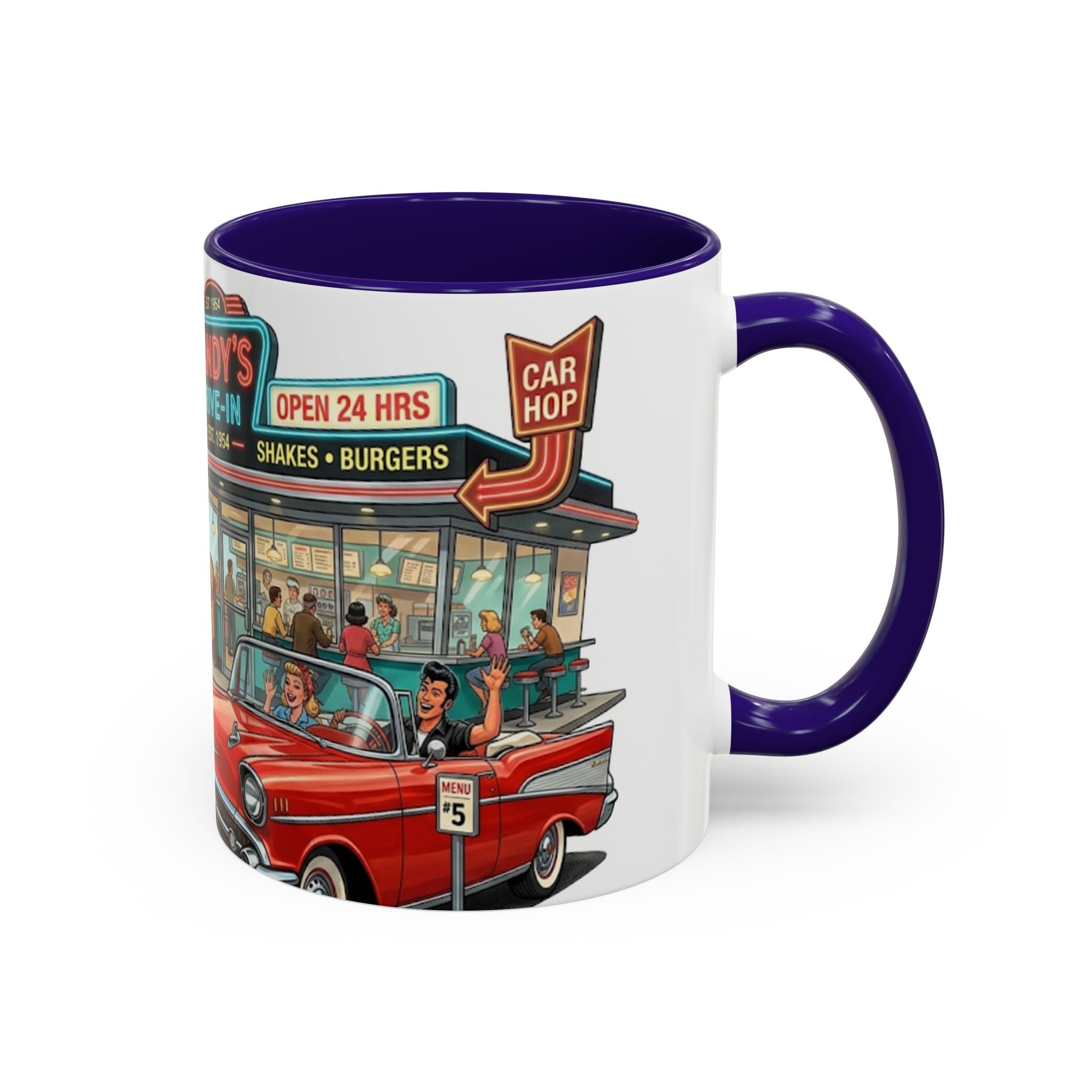 1950s Diner Scene Mug | Retro Car Hop Coffee Cup
