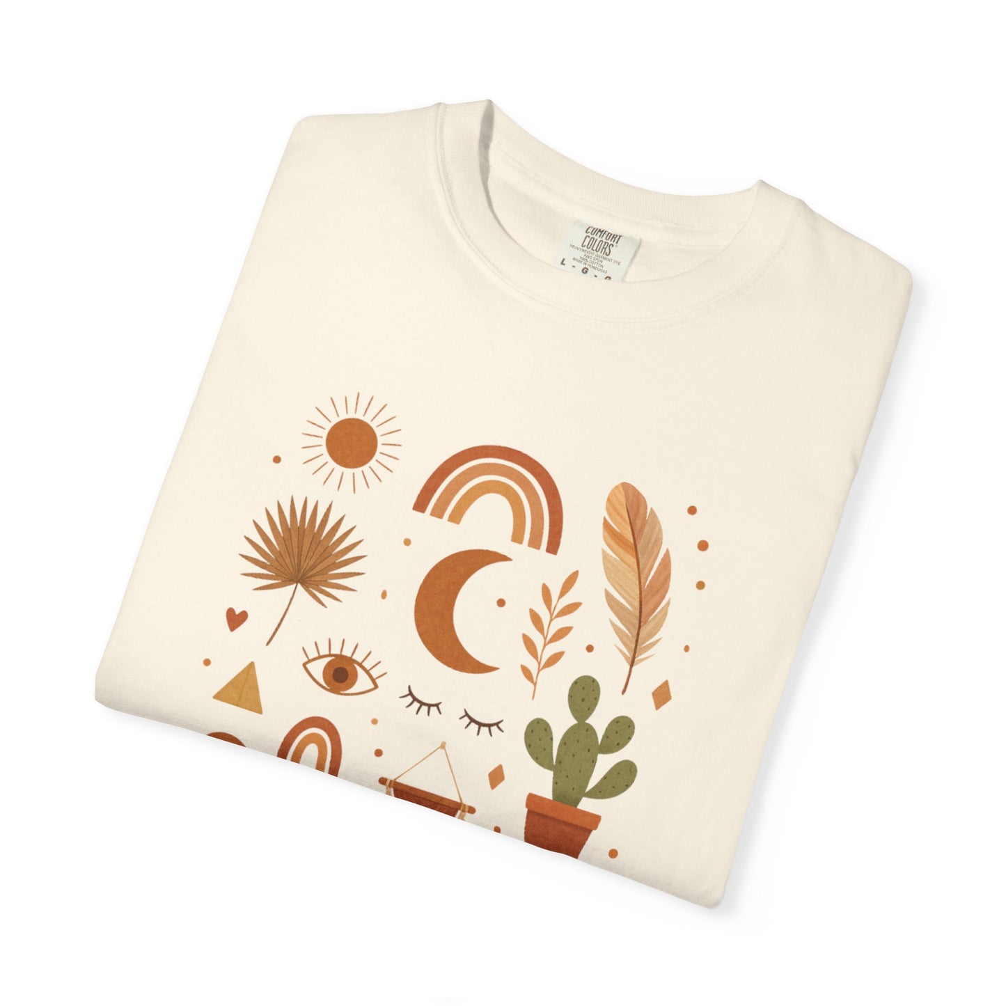 Boho Icons Mosaic T-Shirt | Crescent Moon Cactus Rainbows