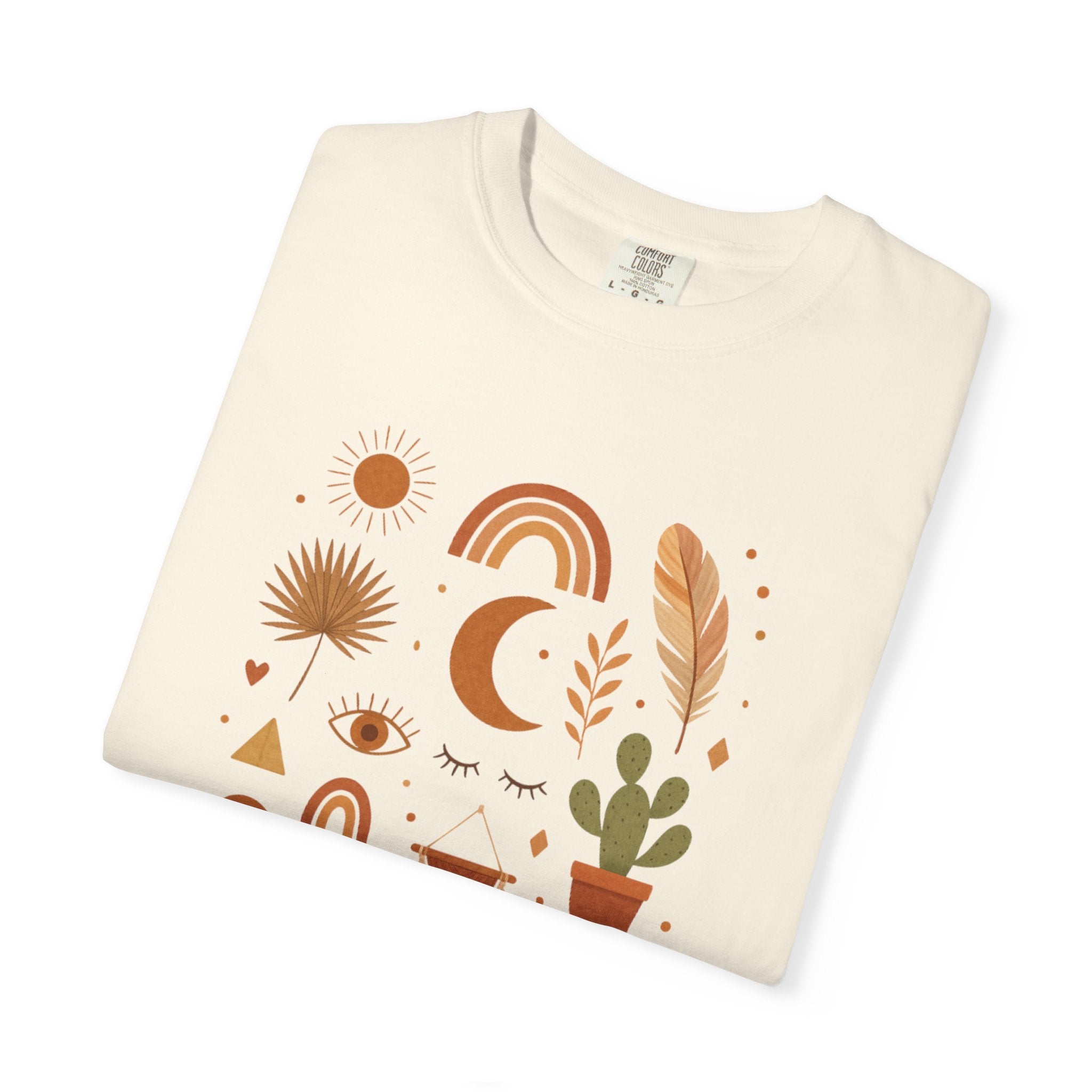 Boho Icons Mosaic T-Shirt | Crescent Moon Cactus Rainbows