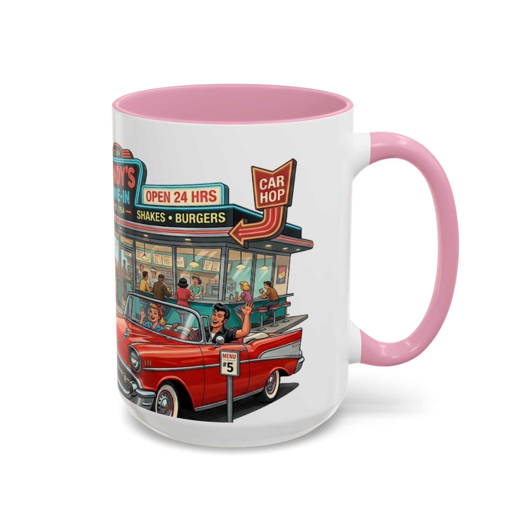 1950s Diner Scene Mug | Retro Car Hop Coffee Cup