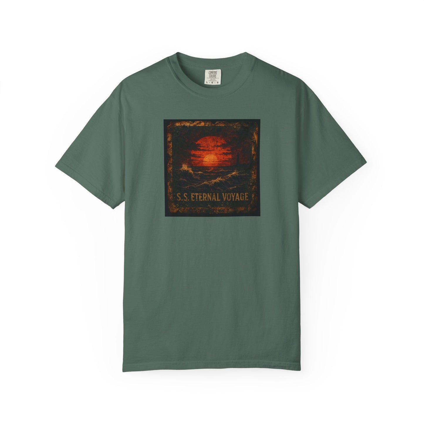 Eternal Voyage Sunset Illustration T-Shirt | Vintage Ocean Scene