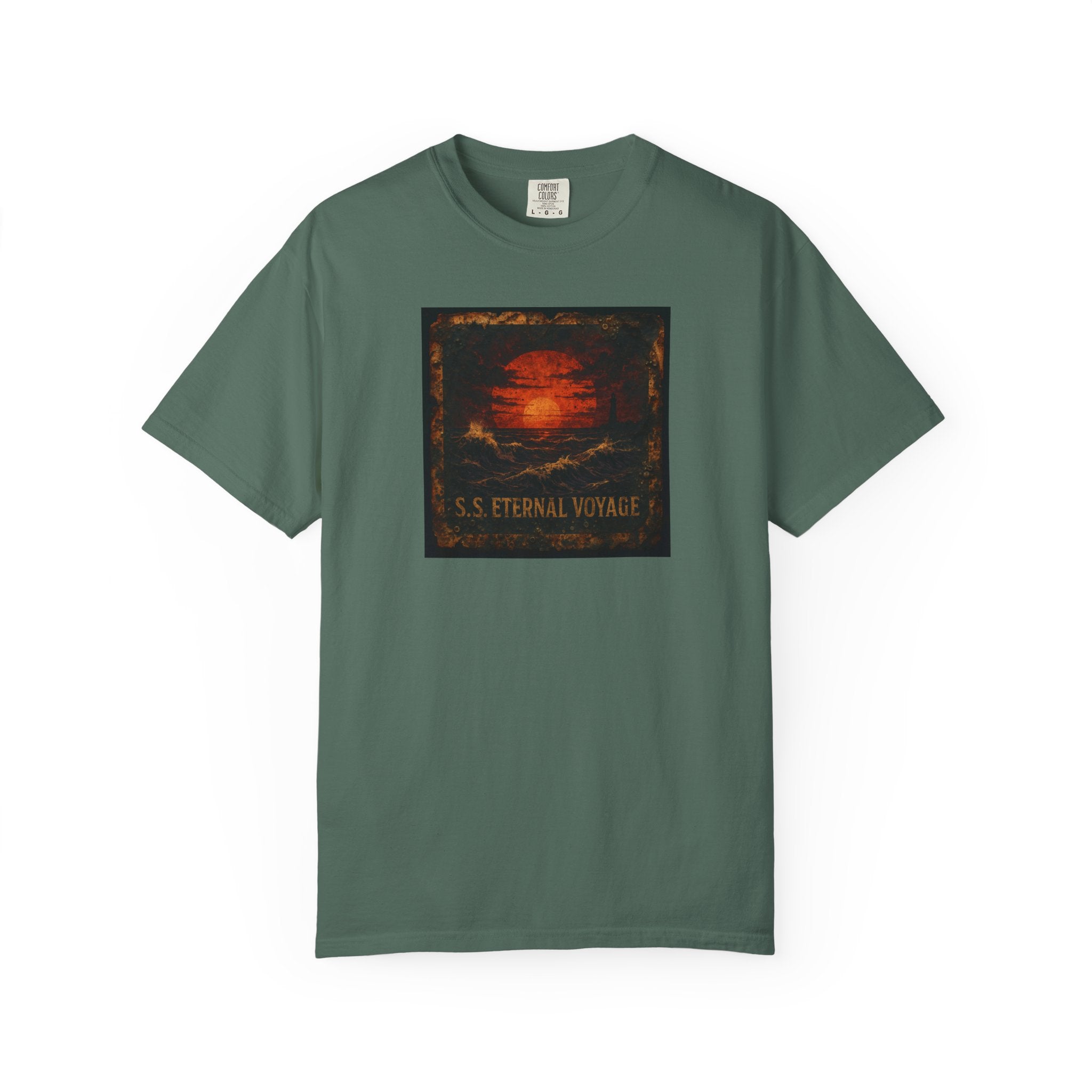 Eternal Voyage Sunset Illustration T-Shirt | Vintage Ocean Scene