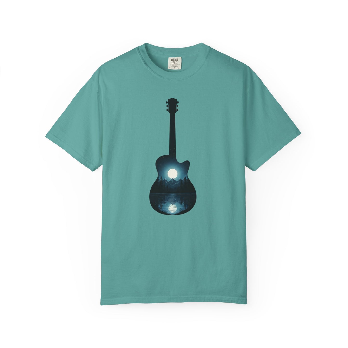 Moonlit Acoustic Guitar T-Shirt | Night Sky Guitar Silhouette