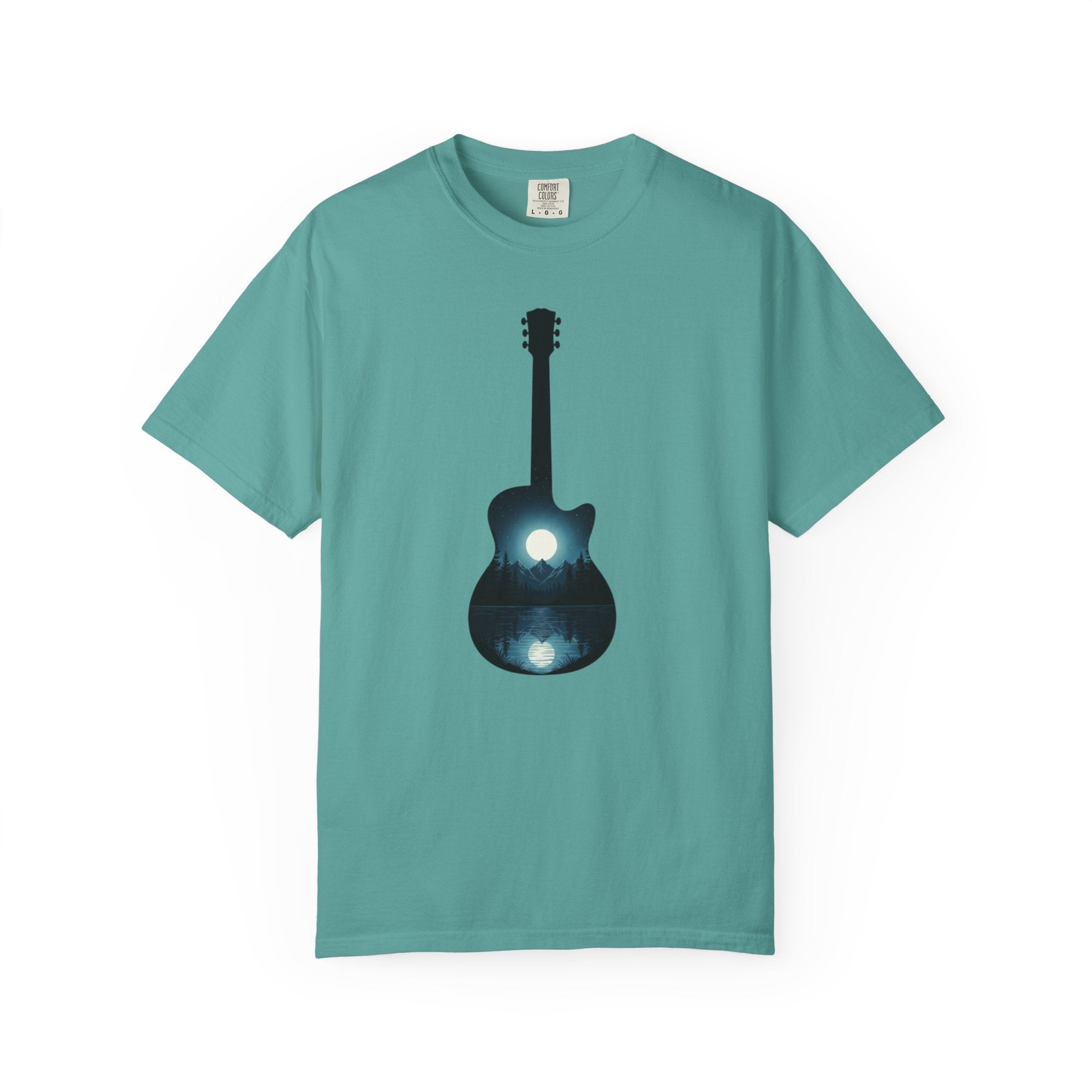 Moonlit Acoustic Guitar T-Shirt | Night Sky Guitar Silhouette