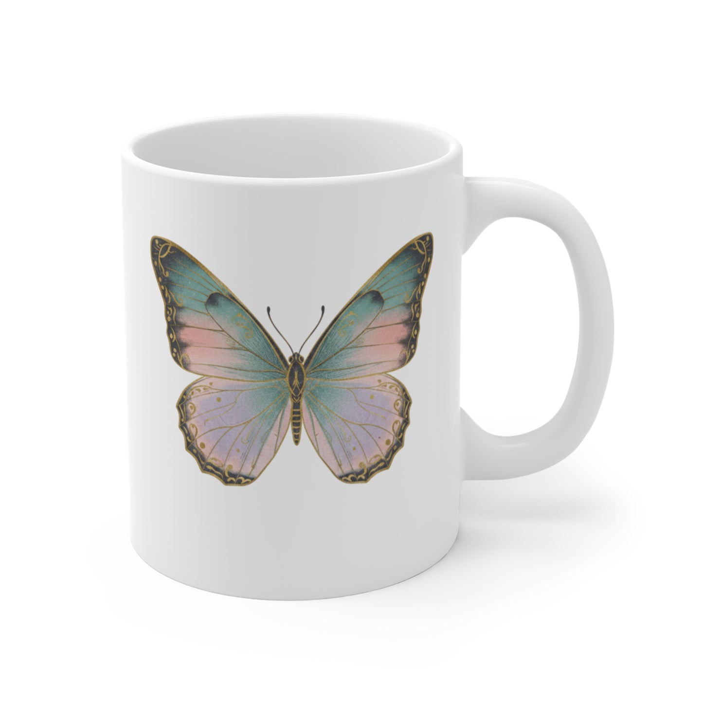 Pastel Butterfly Mug | Vintage Botanical | Pink Teal Ceramic