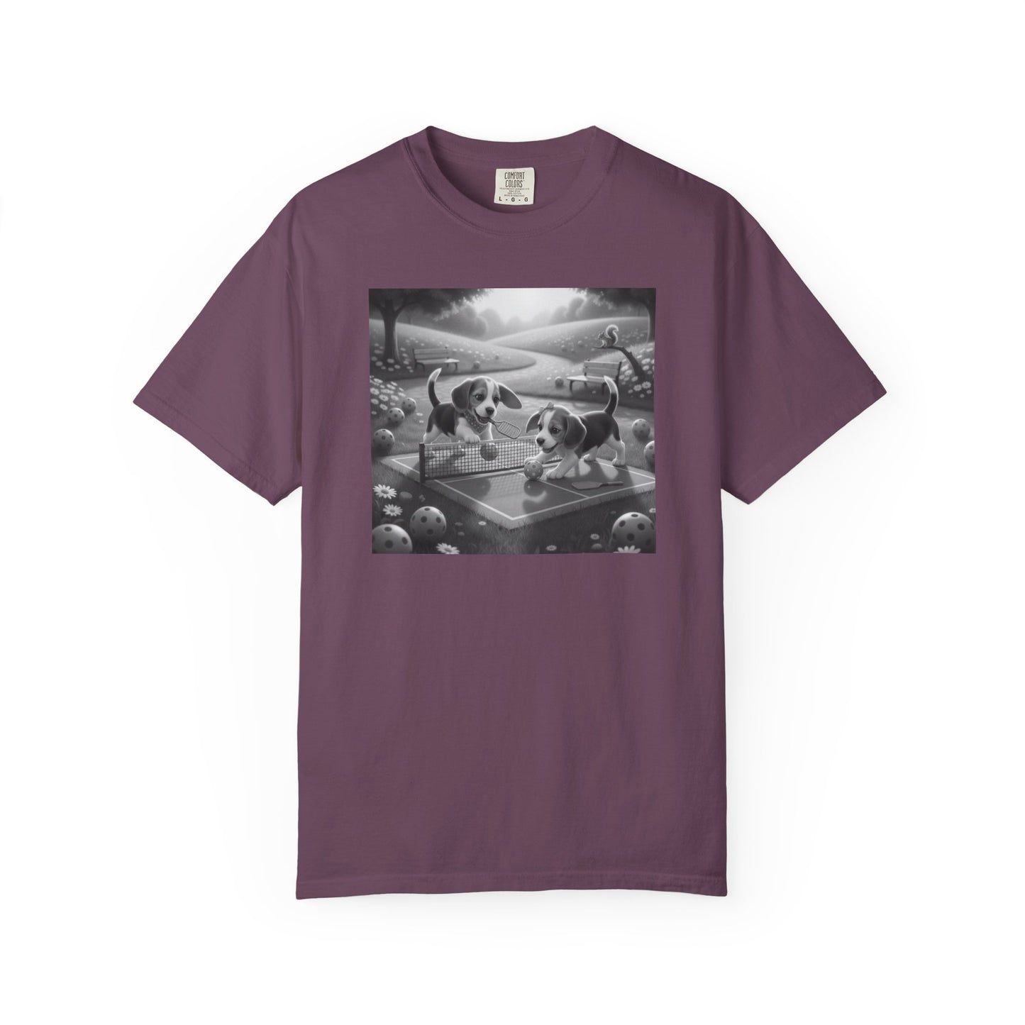 Pickleball Beagle Puppies T-shirt | Monochrome Dog Art