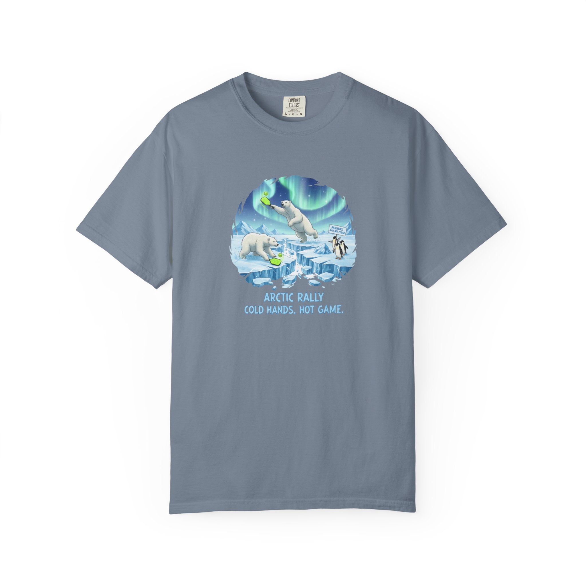 Arctic Rally Polar Bears Playing Pickleball T-Shirt | Northern Lights Illustration