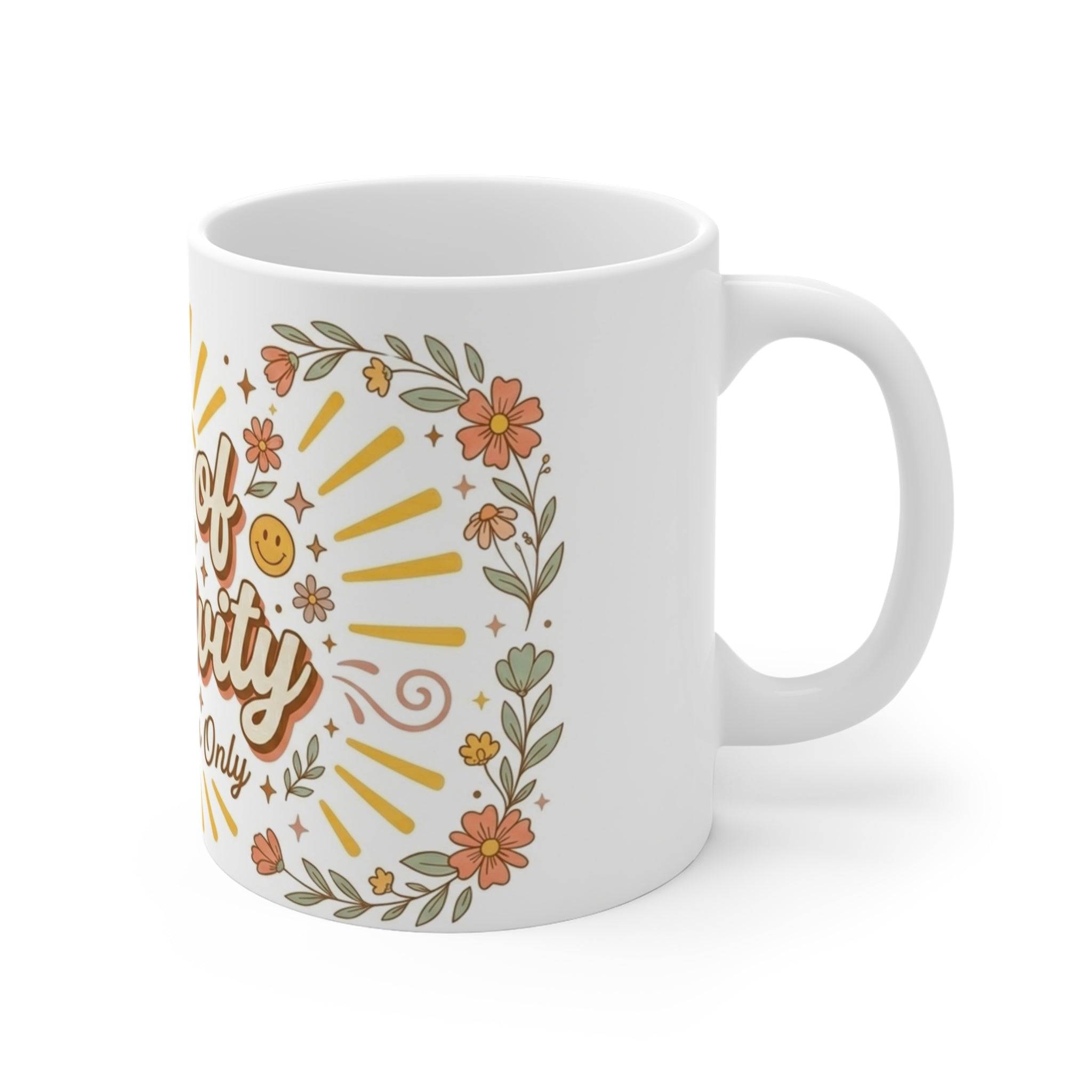Cup of Positivity mug | Good Vibes Only floral sunburst design