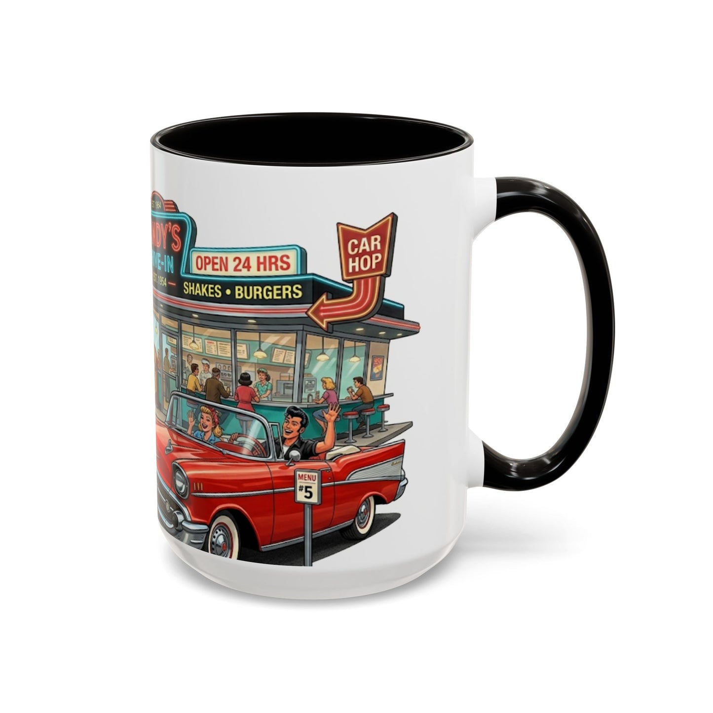 1950s Diner Scene Mug | Retro Car Hop Coffee Cup