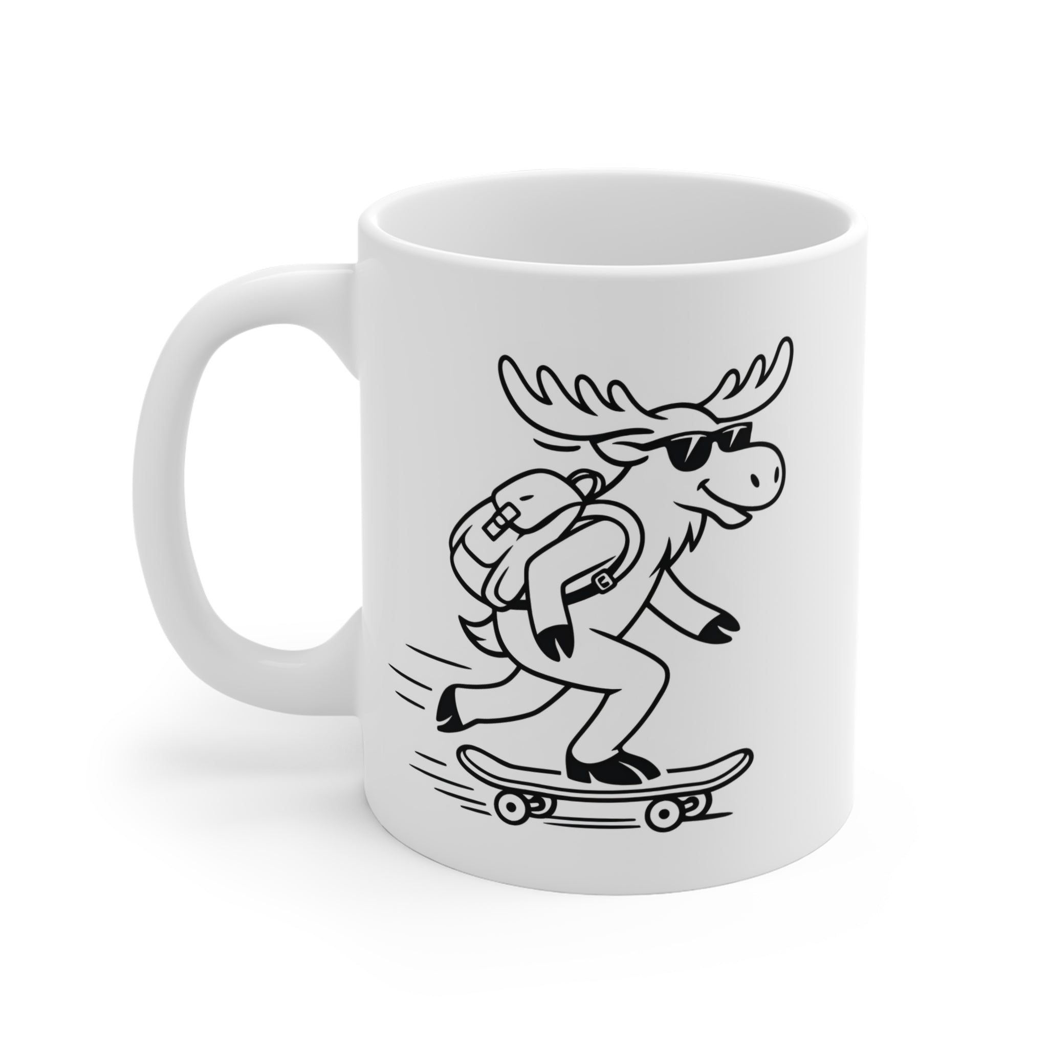 Skateboarding Moose Mug | 11oz Ceramic Coffee Cup