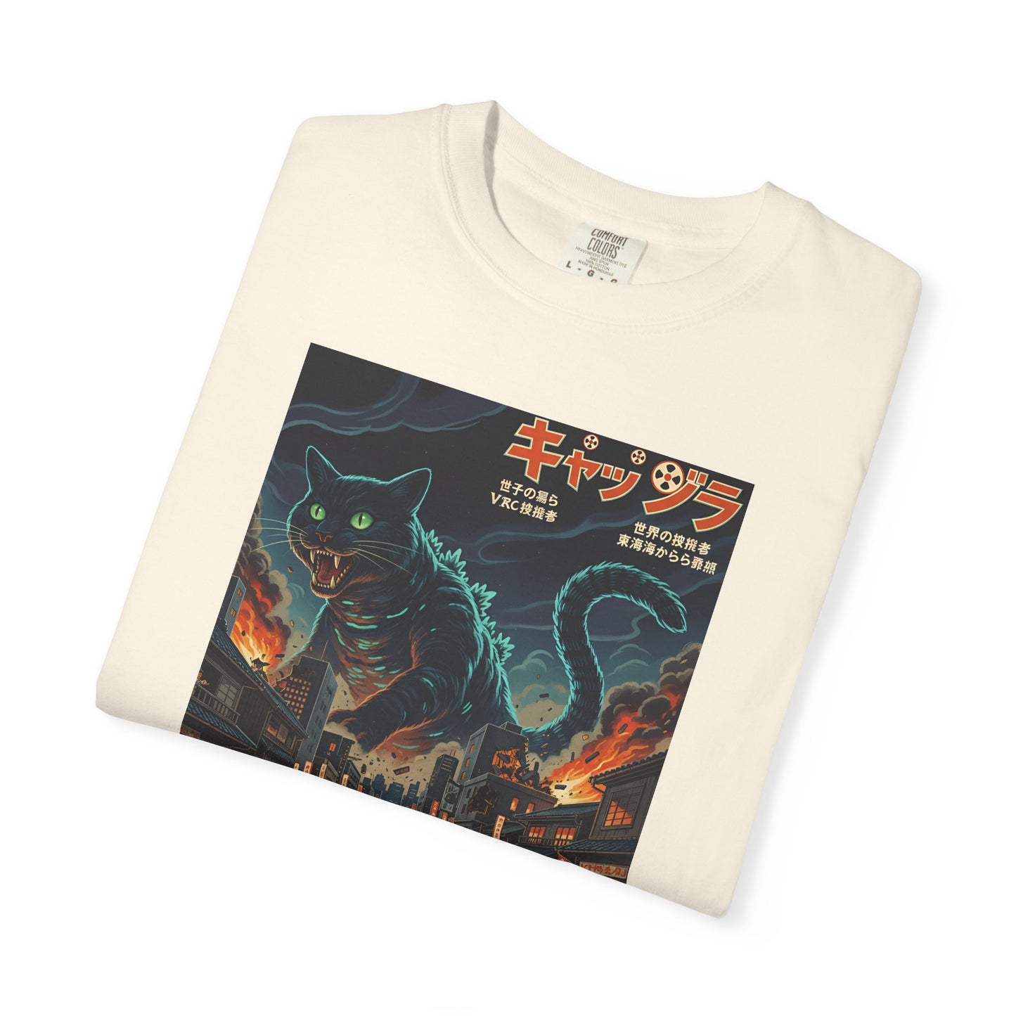 Giant Neon Cat Rampage T-Shirt | Retro City Kaiju Artwork