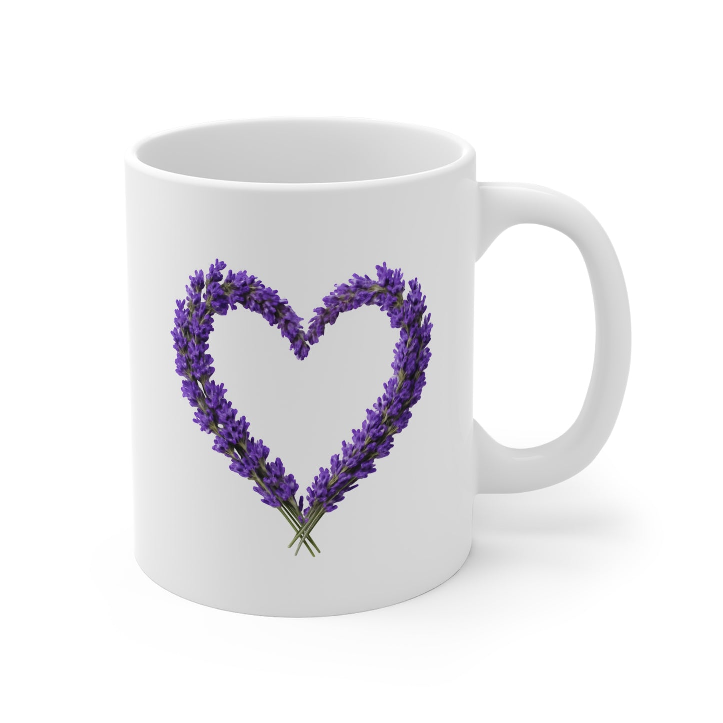 Lavender Heart Mug | Floral Coffee Cup, Purple Botanical Ceramic Mug