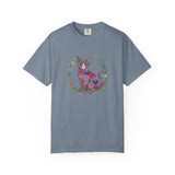 Floral Cat Illustration T-shirt | Botanical Kitty Circle Print