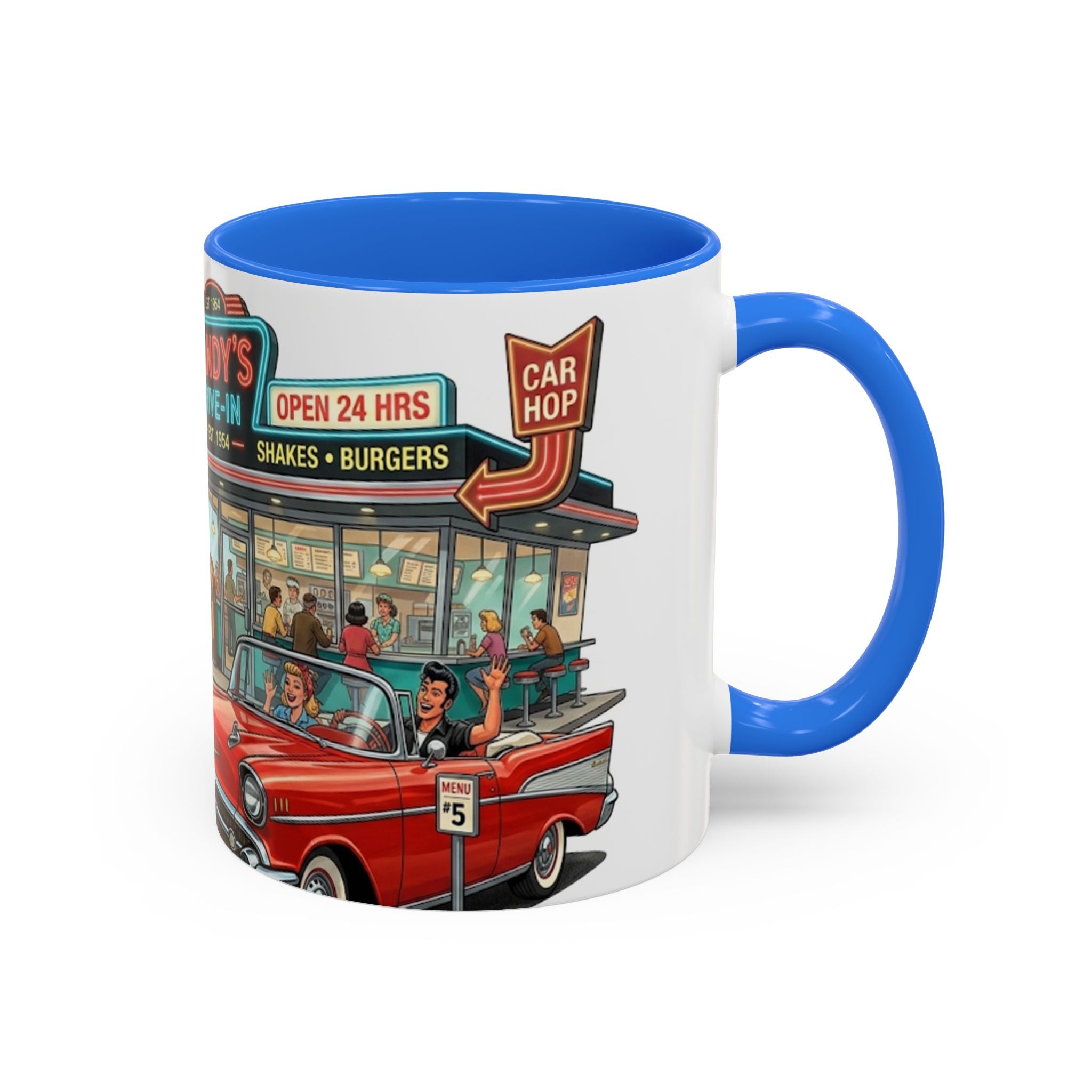 1950s Diner Scene Mug | Retro Car Hop Coffee Cup