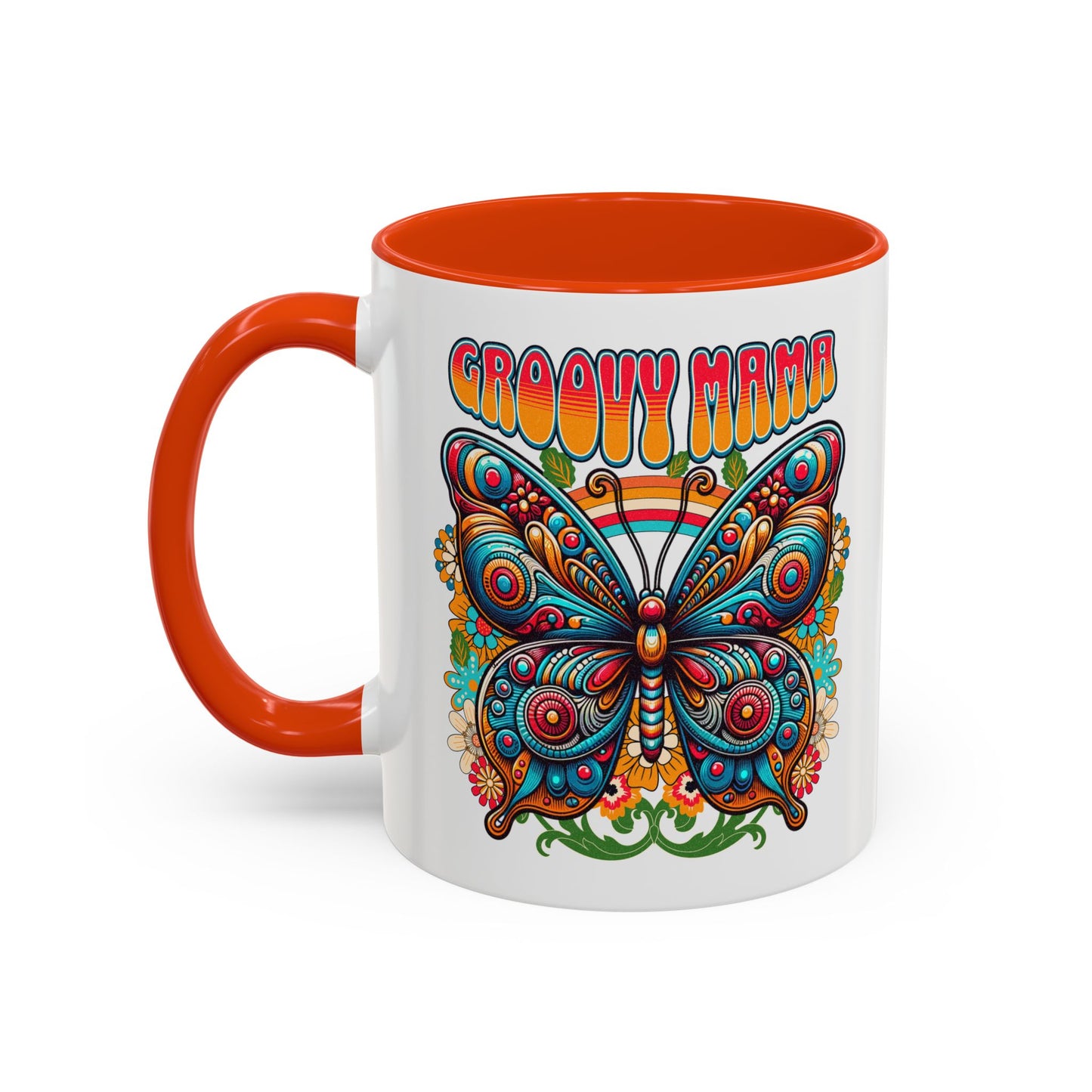 Groovy Mama Butterfly Mug | Retro Psychedelic Floral Design