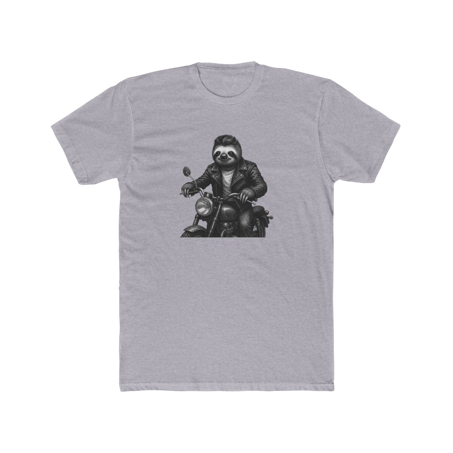 Biker Sloth Riding Motorcycle T-Shirt | Retro Monochrome Illustration