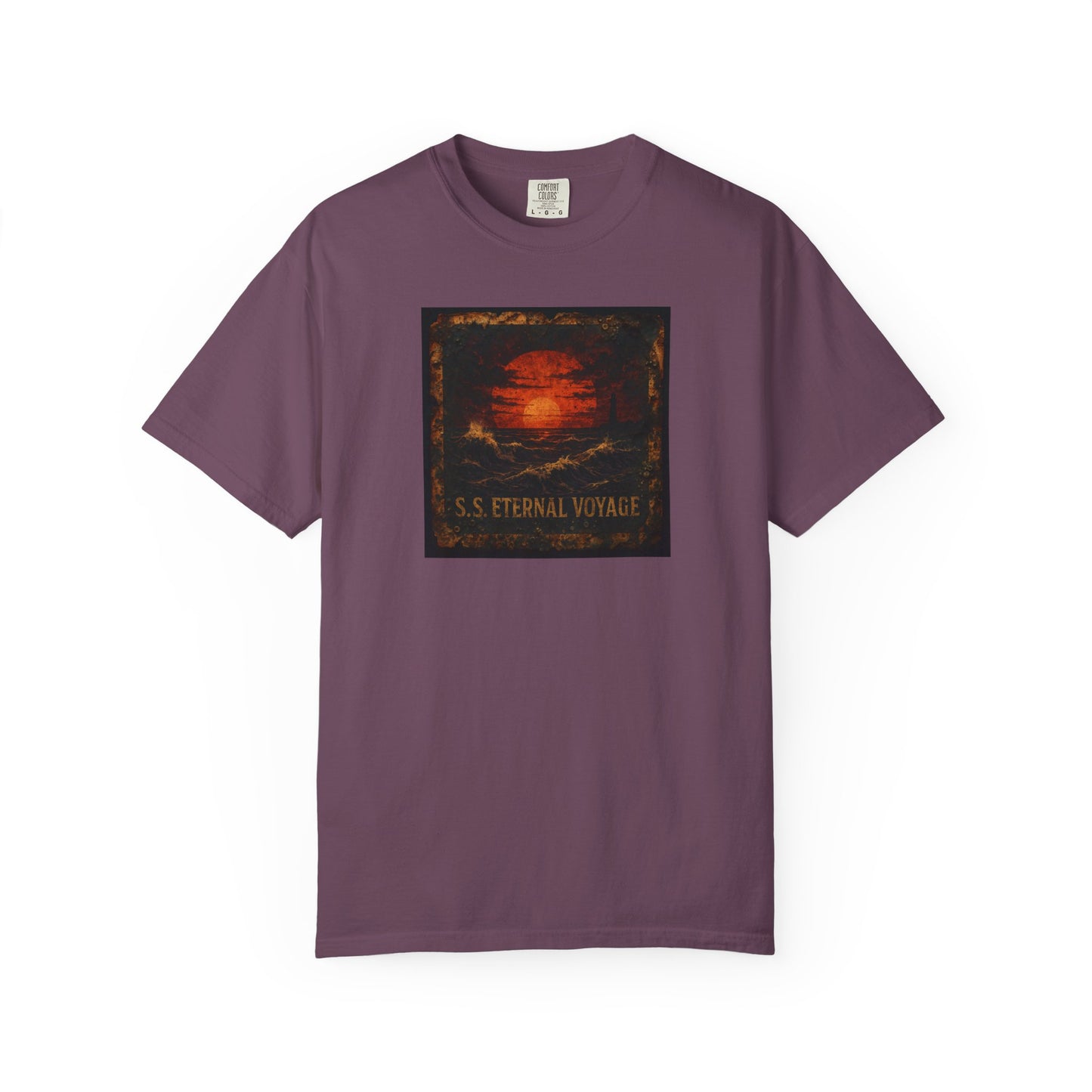 Eternal Voyage Sunset Illustration T-Shirt | Vintage Ocean Scene