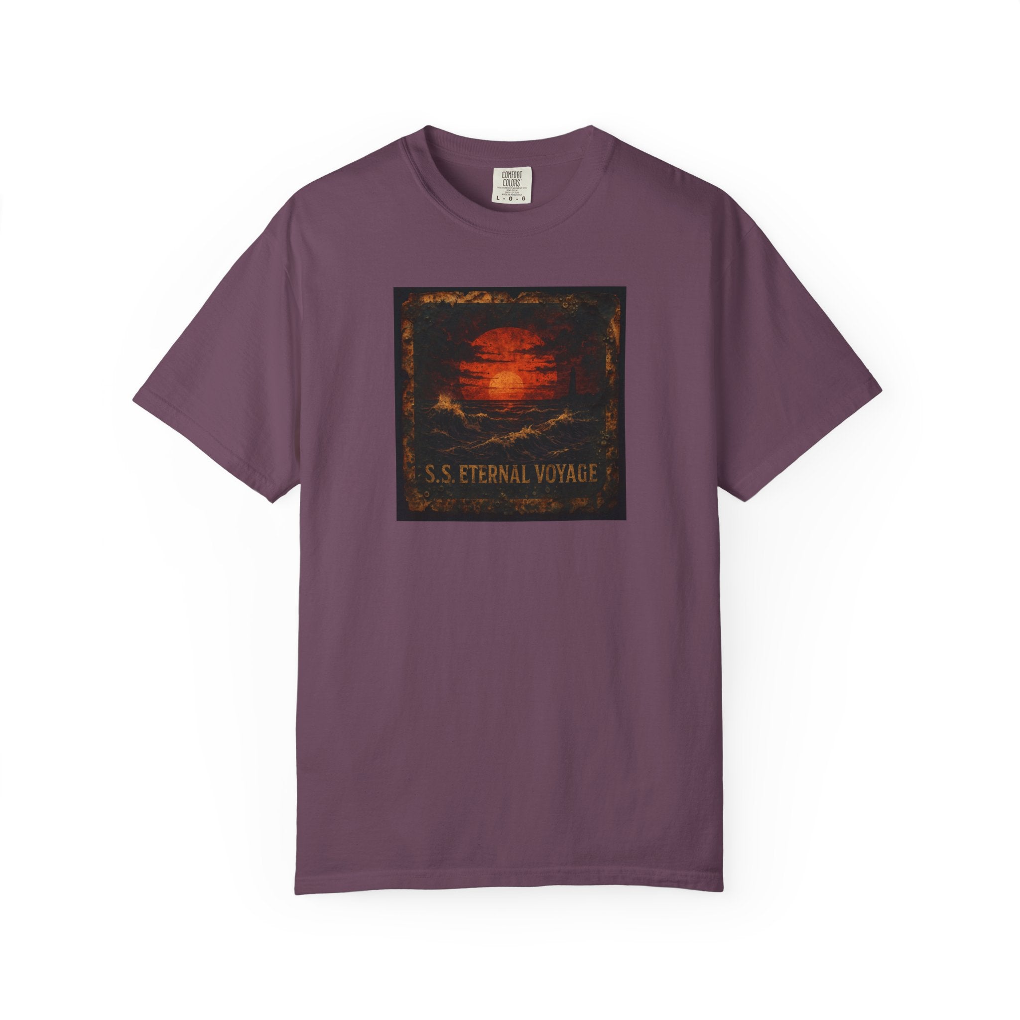 Eternal Voyage Sunset Illustration T-Shirt | Vintage Ocean Scene