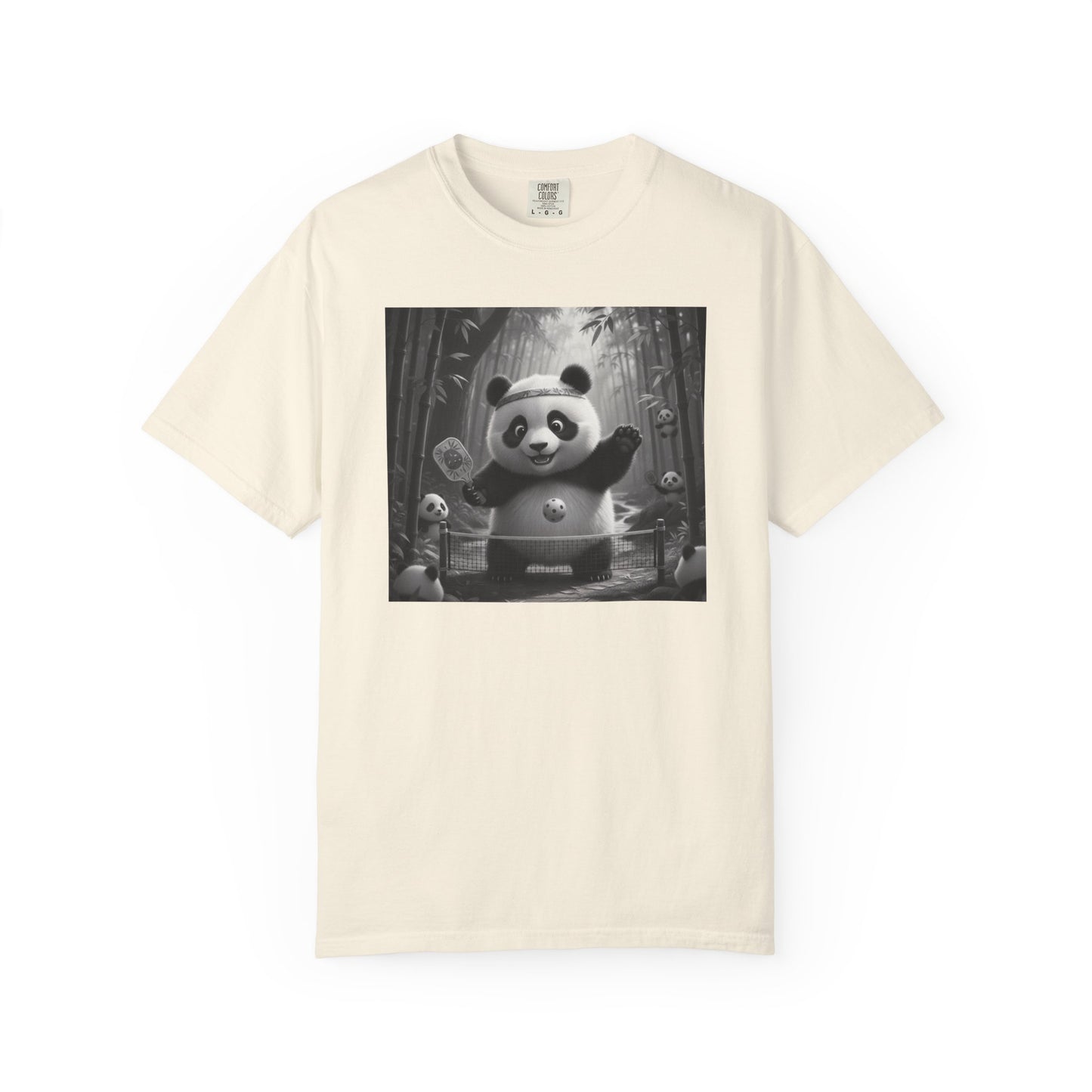 Panda Pickleball Bamboo Forest T-Shirt | Monochrome Kawaii Sports Decor