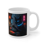 Neon Sushi Cat Mug | Cyberpunk Nightmarket Artwork