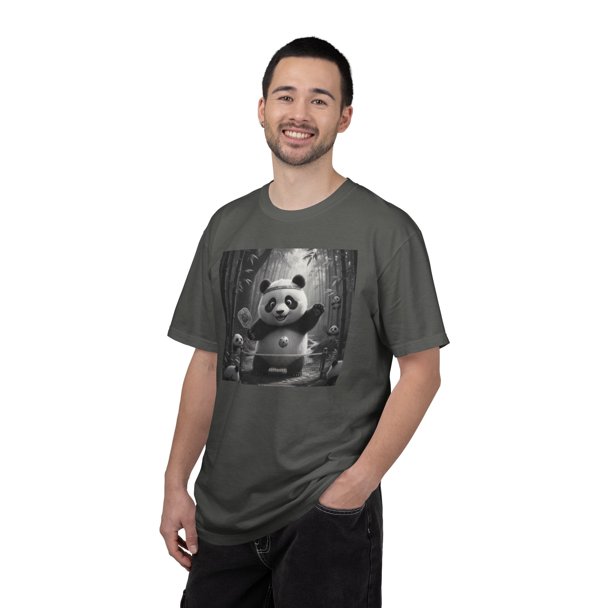 Panda Pickleball Bamboo Forest T-Shirt | Monochrome Kawaii Sports Decor