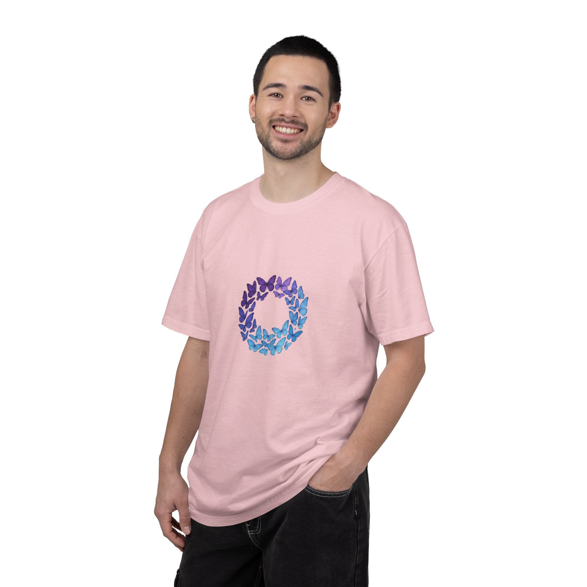 Blue Purple Butterfly Wreath T-shirt | Floral Circle Tee