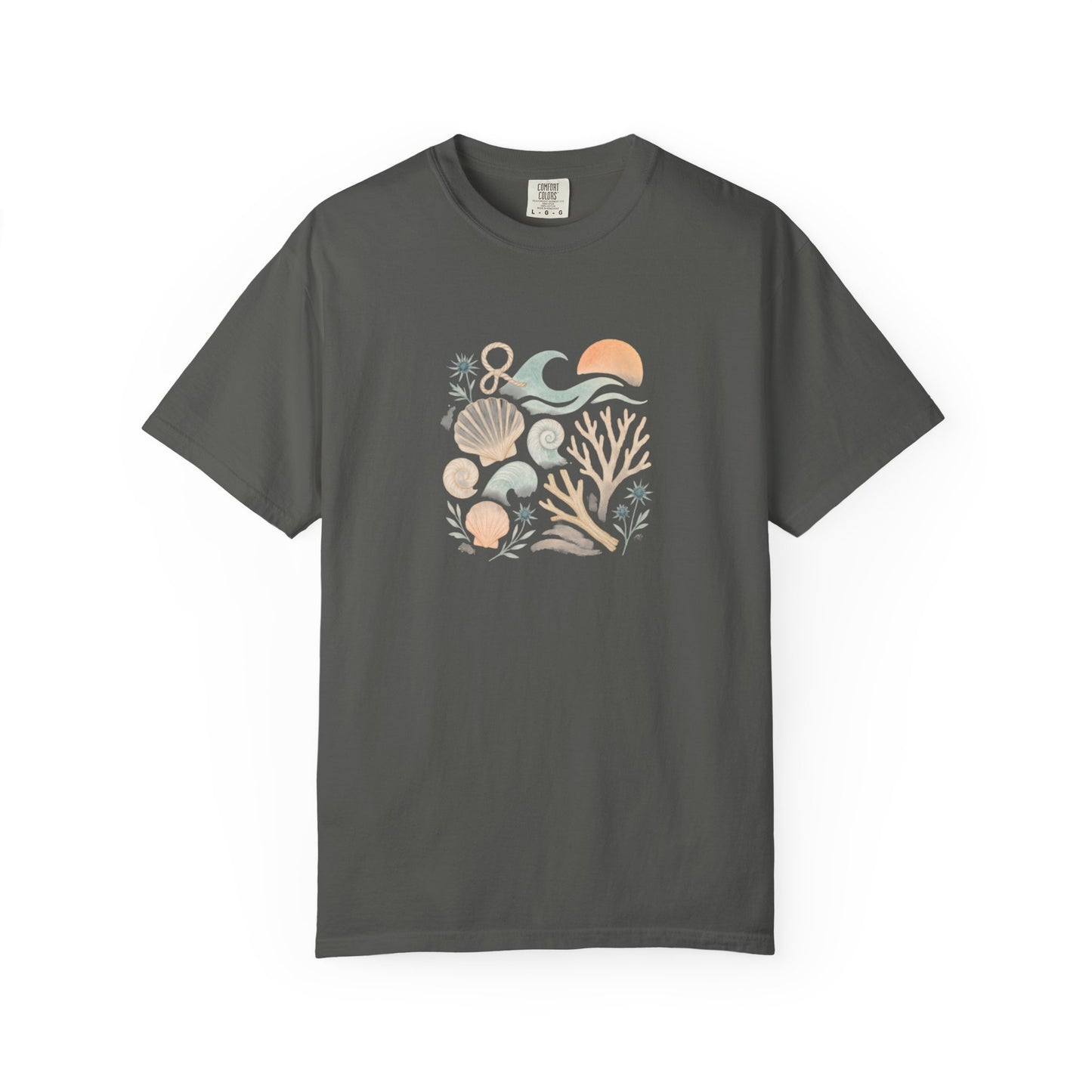 Coastal Seashells and Coral T-Shirt | Beach Wave Sunset Art