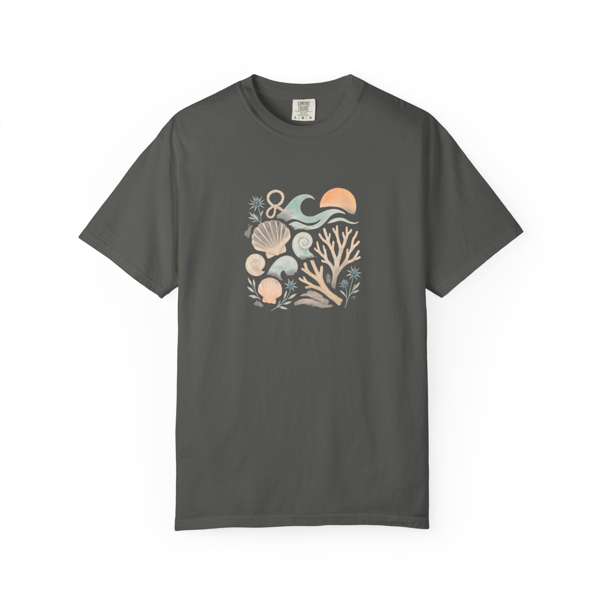 Coastal Seashells and Coral T-Shirt | Beach Wave Sunset Art