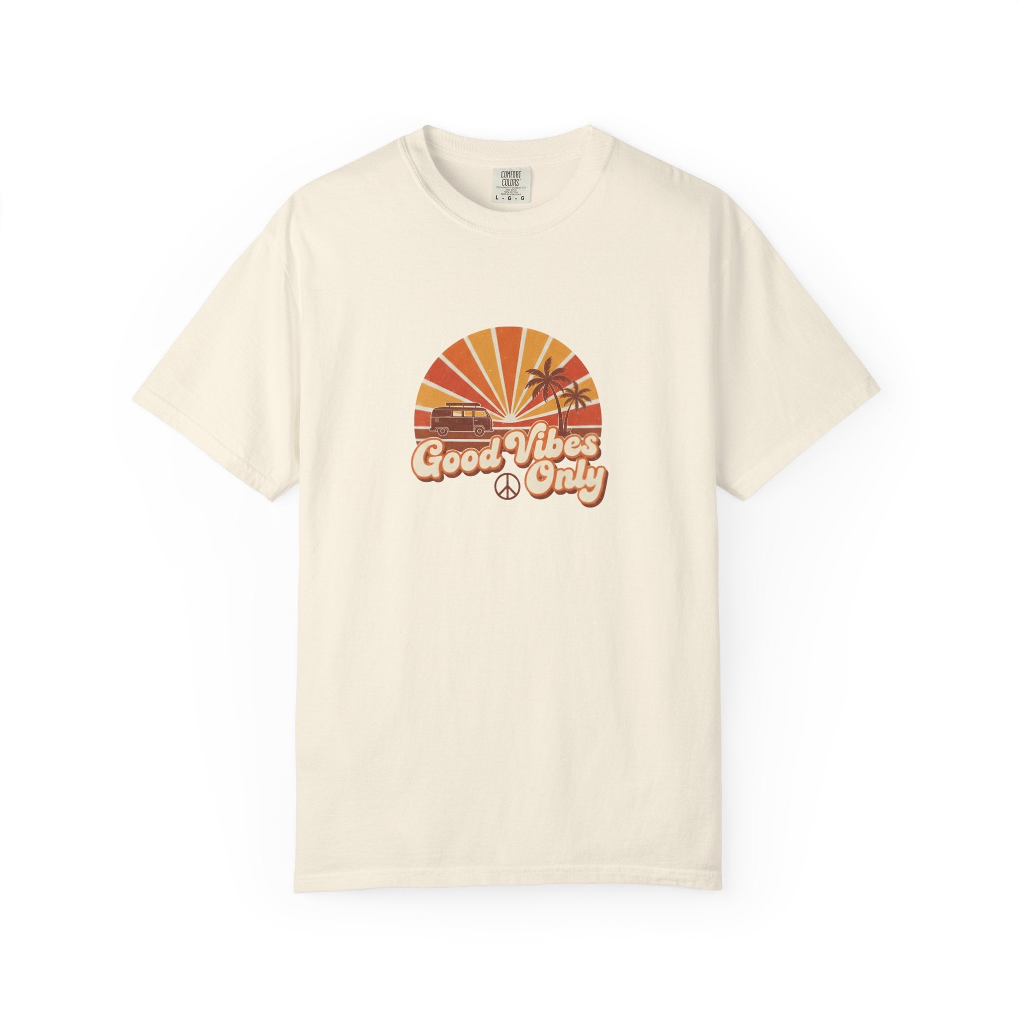 Good Vibes Only T-shirt | Retro Sunset Palm Peace Sign