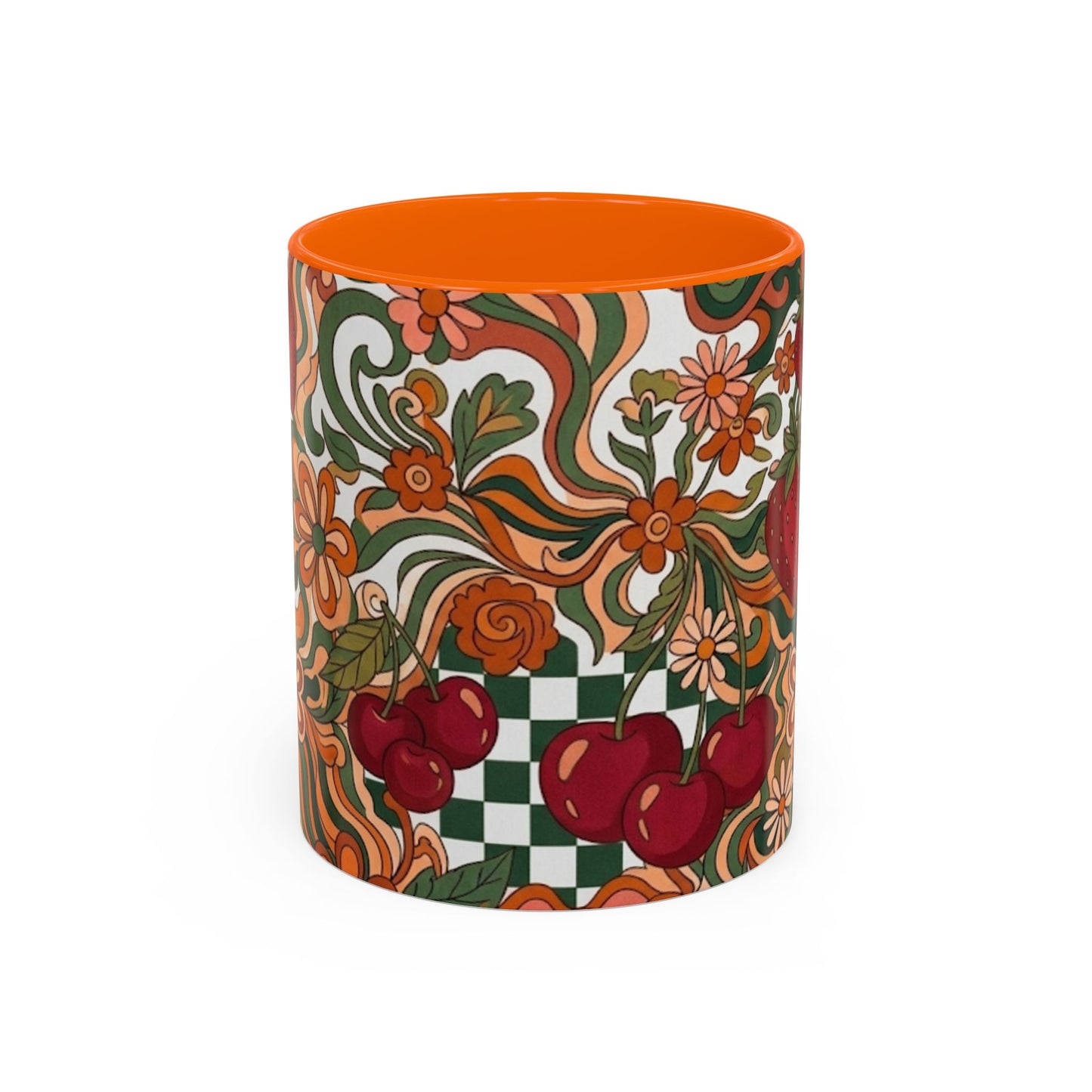 Vintage Cherry Strawberry Pattern Accent Mug | 11oz 15oz