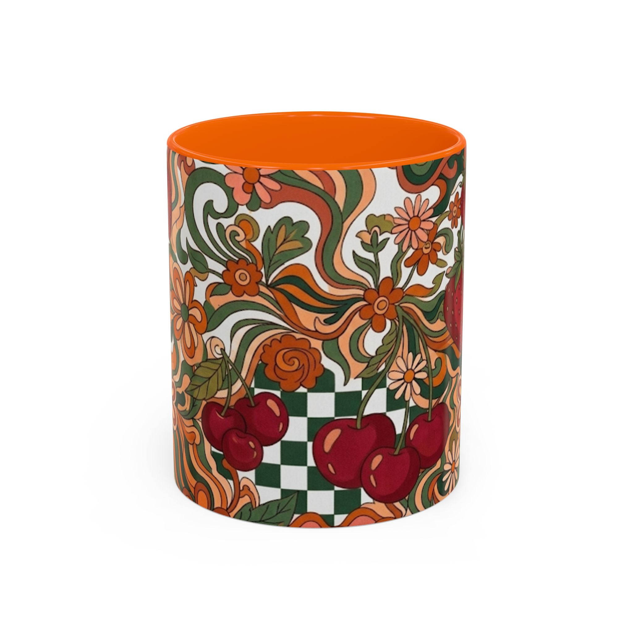 Vintage Cherry Strawberry Pattern Accent Mug | 11oz 15oz