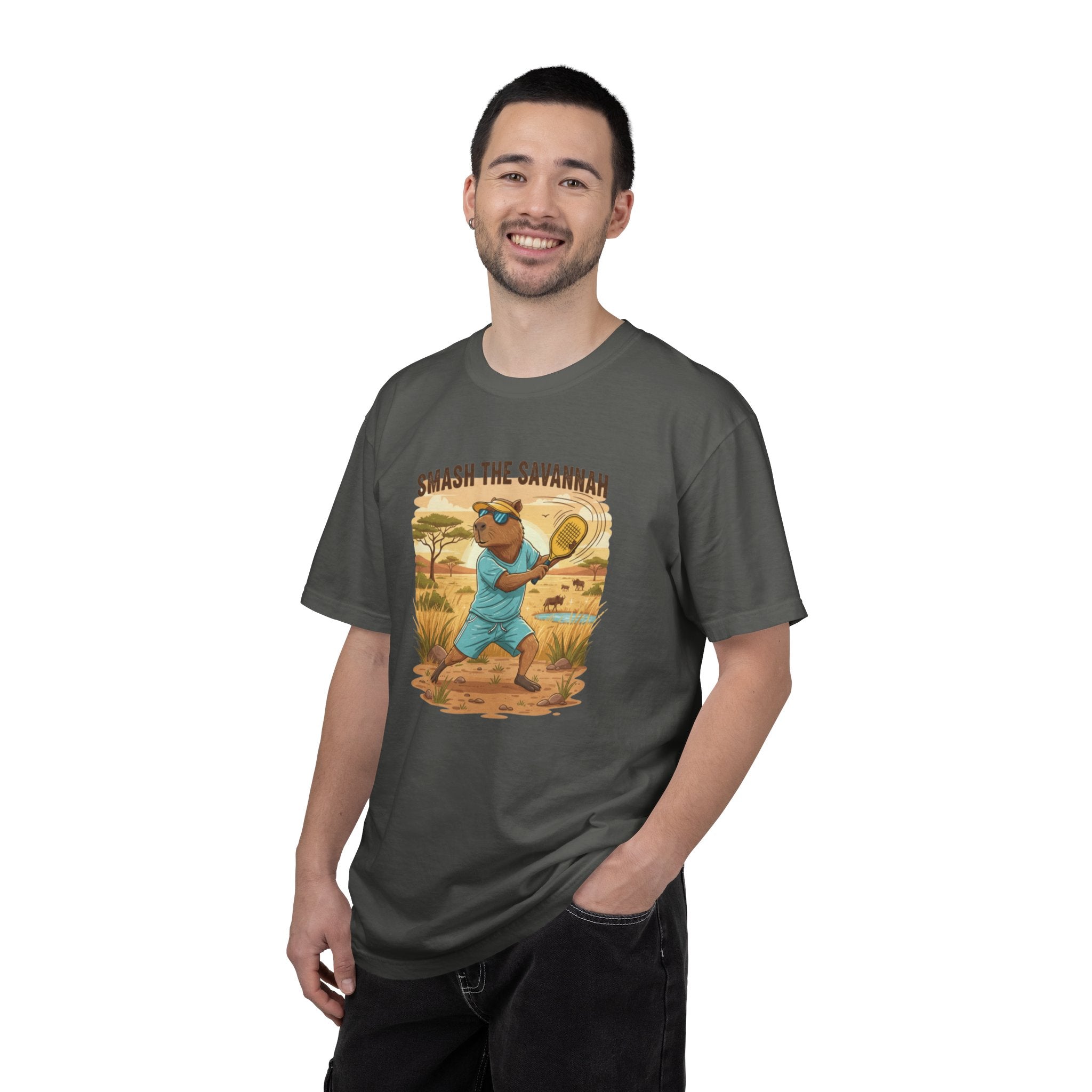 Smash the Savannah Capybara Pickleballer T-Shirt | Animal Sports Graphic Tee