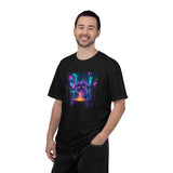 Neon Cyberpunk Cat Mystic Bowl T-shirt | Retro Futuristic Alley Art
