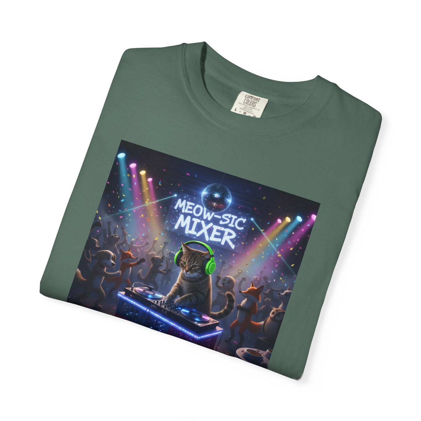 Melodic Mixer DJ Cat T-shirt | Neon Retro Music Party