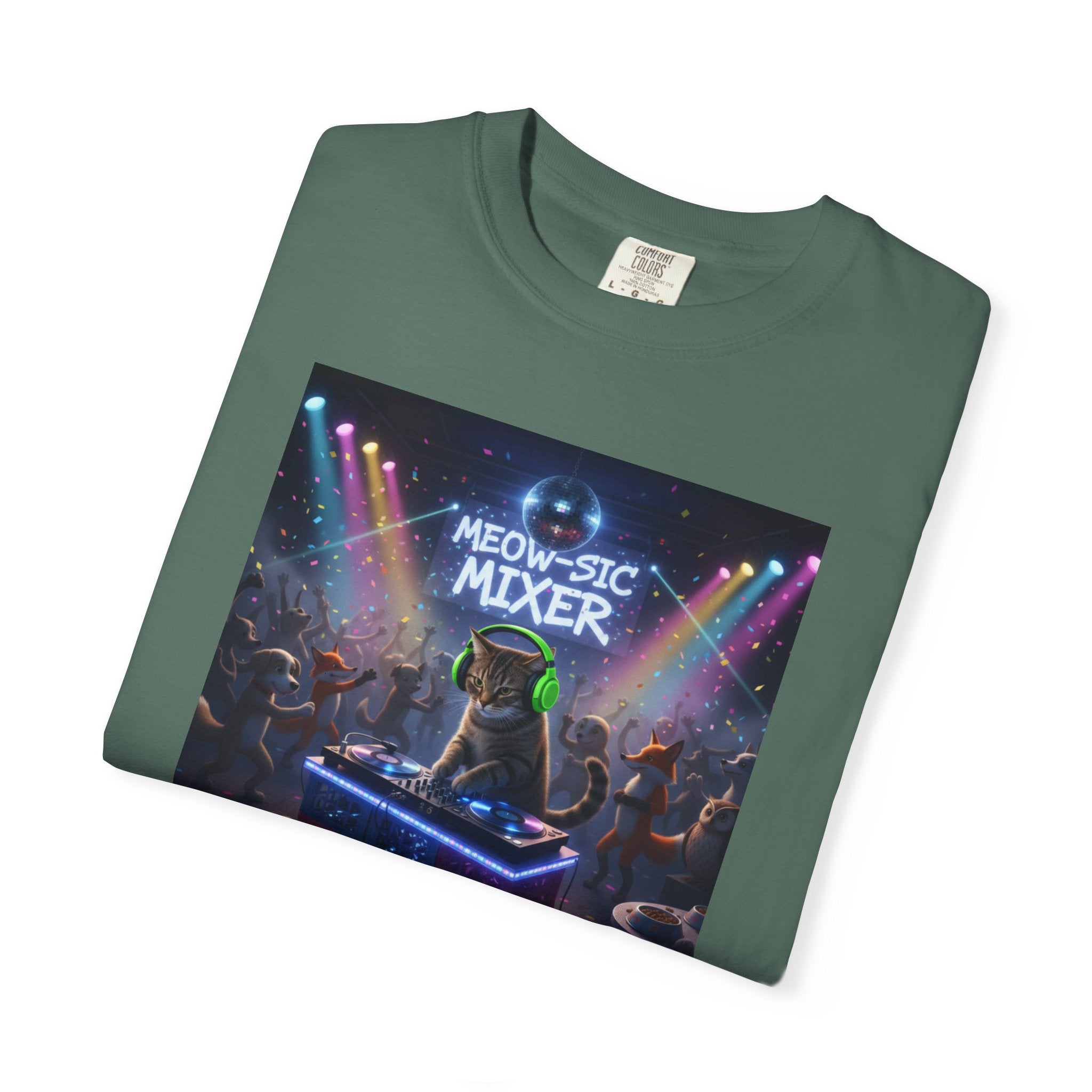 Melodic Mixer DJ Cat T-shirt | Neon Retro Music Party