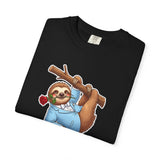 Sloth with Rose on Branch T-shirt | Cute Relaxed Animal Tee