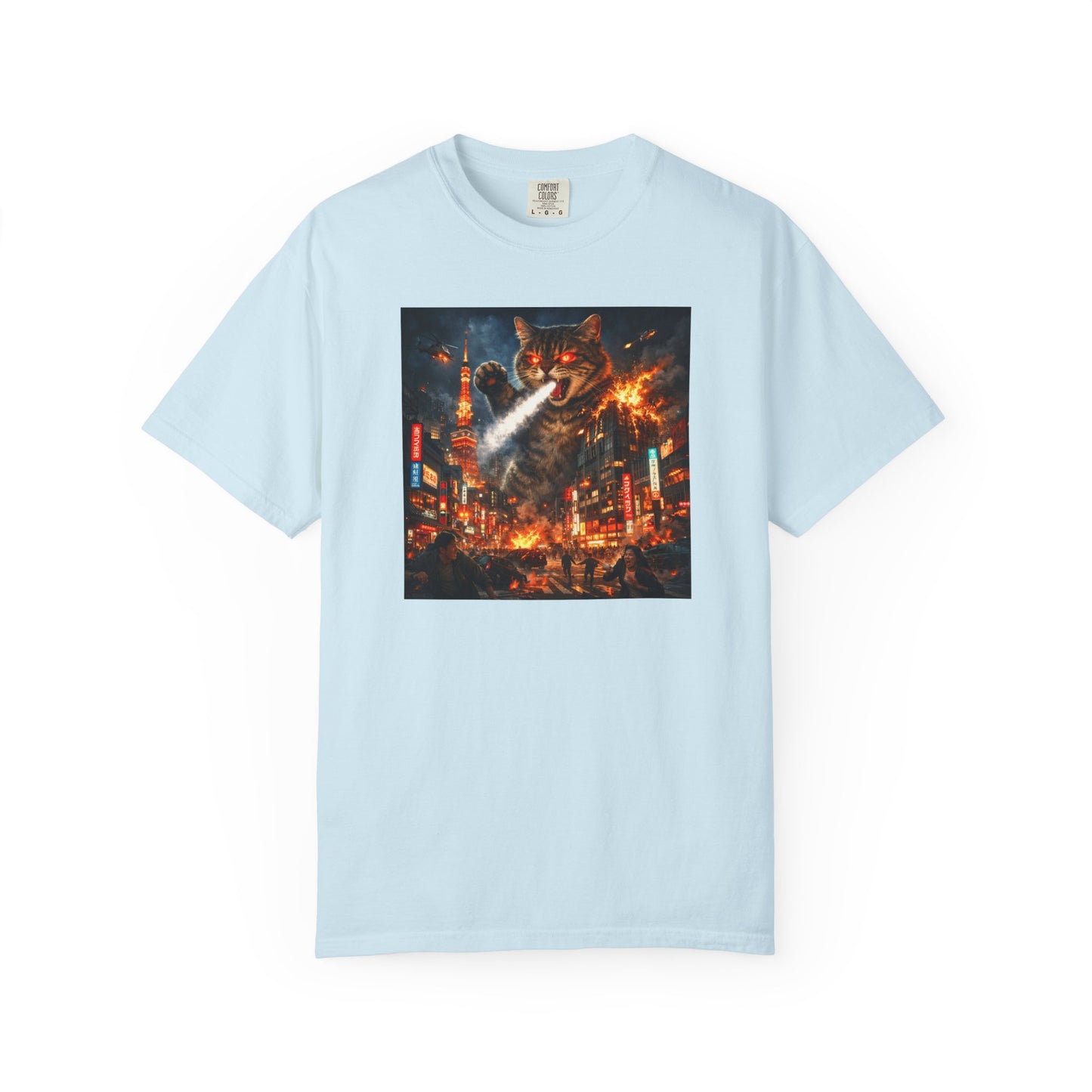 Giant Catzilla Kaiju Rampage T-Shirt | Neon City Monster Battle