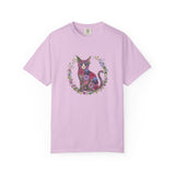 Floral Cat Illustration T-shirt | Botanical Kitty Circle Print