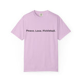 Peace. Love. Pickleball. T-Shirt | Minimalist Text Tennis Paddle Shirt