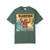 Slurfing Surfing Sloth T-Shirt | Retro Beach Wave Illustration