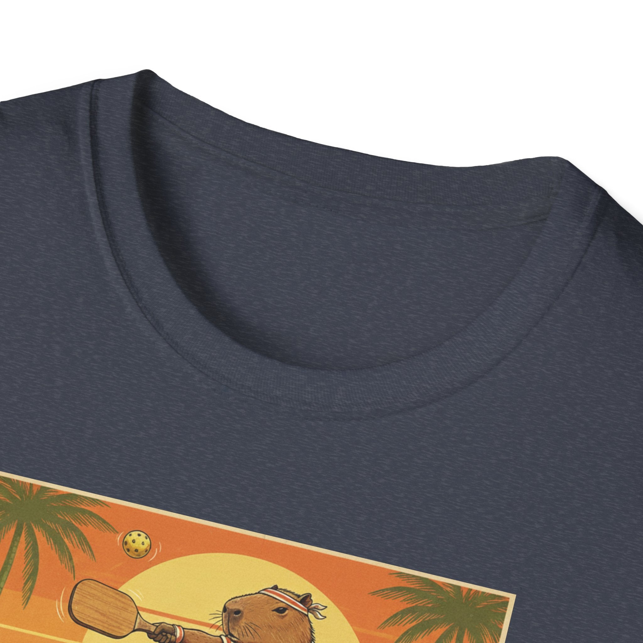Capybara Ace Pickleball Player T-Shirt | Retro Tropical Court Design