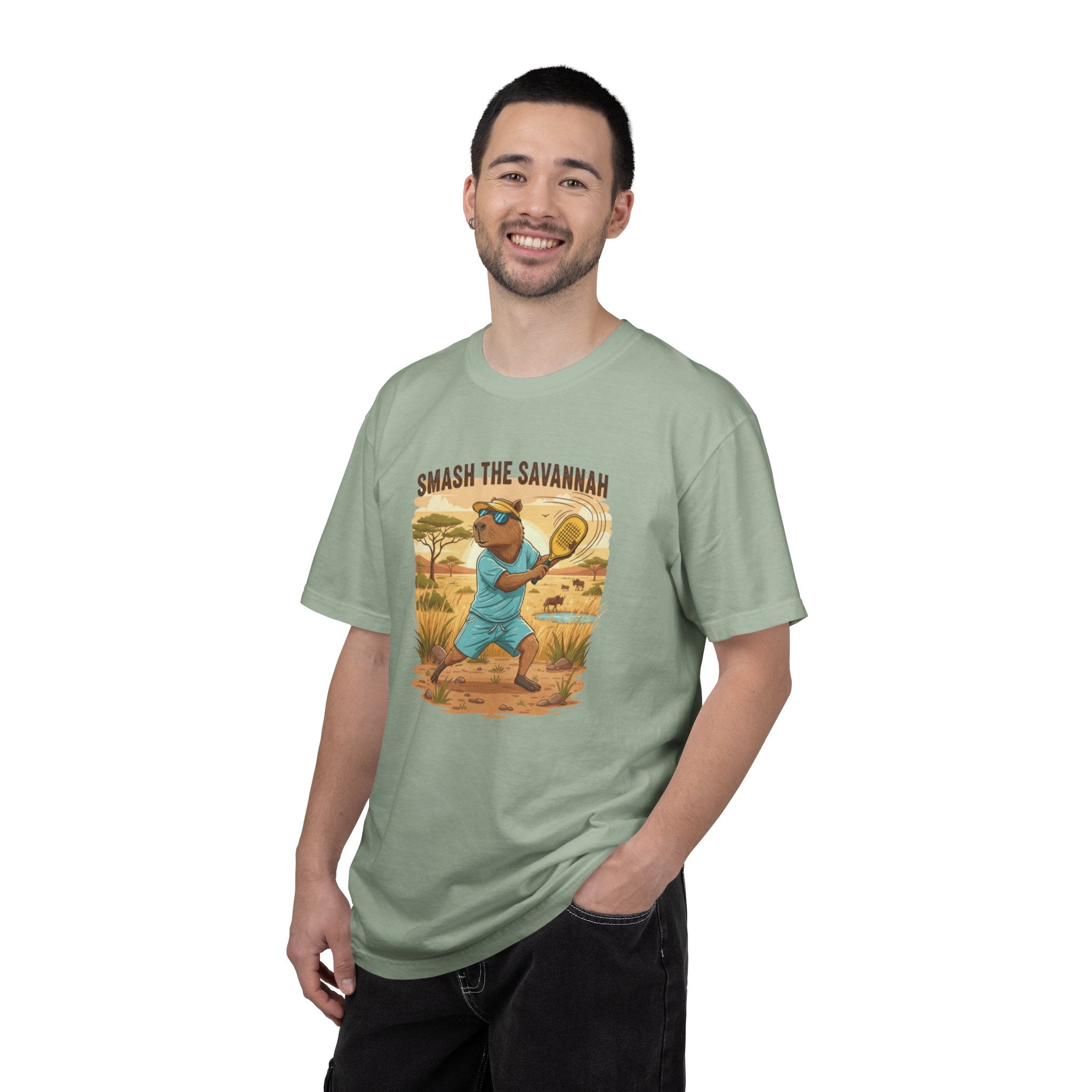 Smash the Savannah Capybara Pickleballer T-Shirt | Animal Sports Graphic Tee