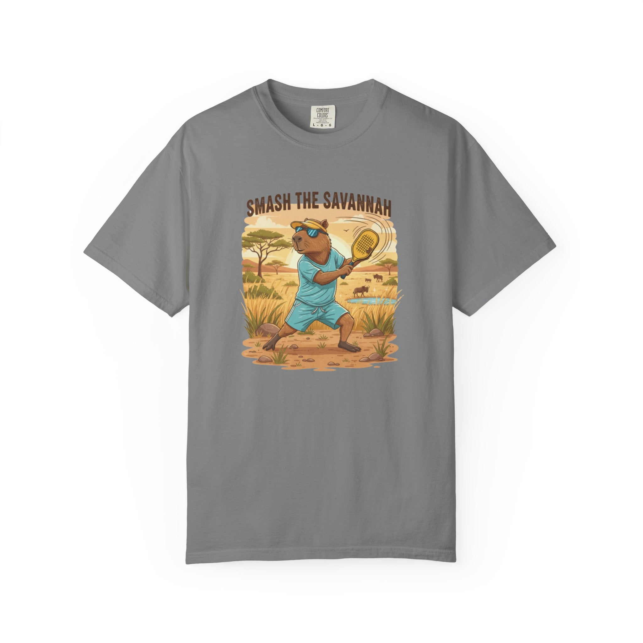 Smash the Savannah Capybara Pickleballer T-Shirt | Animal Sports Graphic Tee