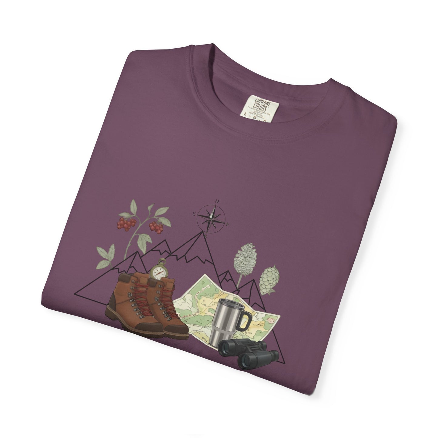 Camping Mountain Outdoors Graphic T-shirt | Hiking Boots Trees Flowers