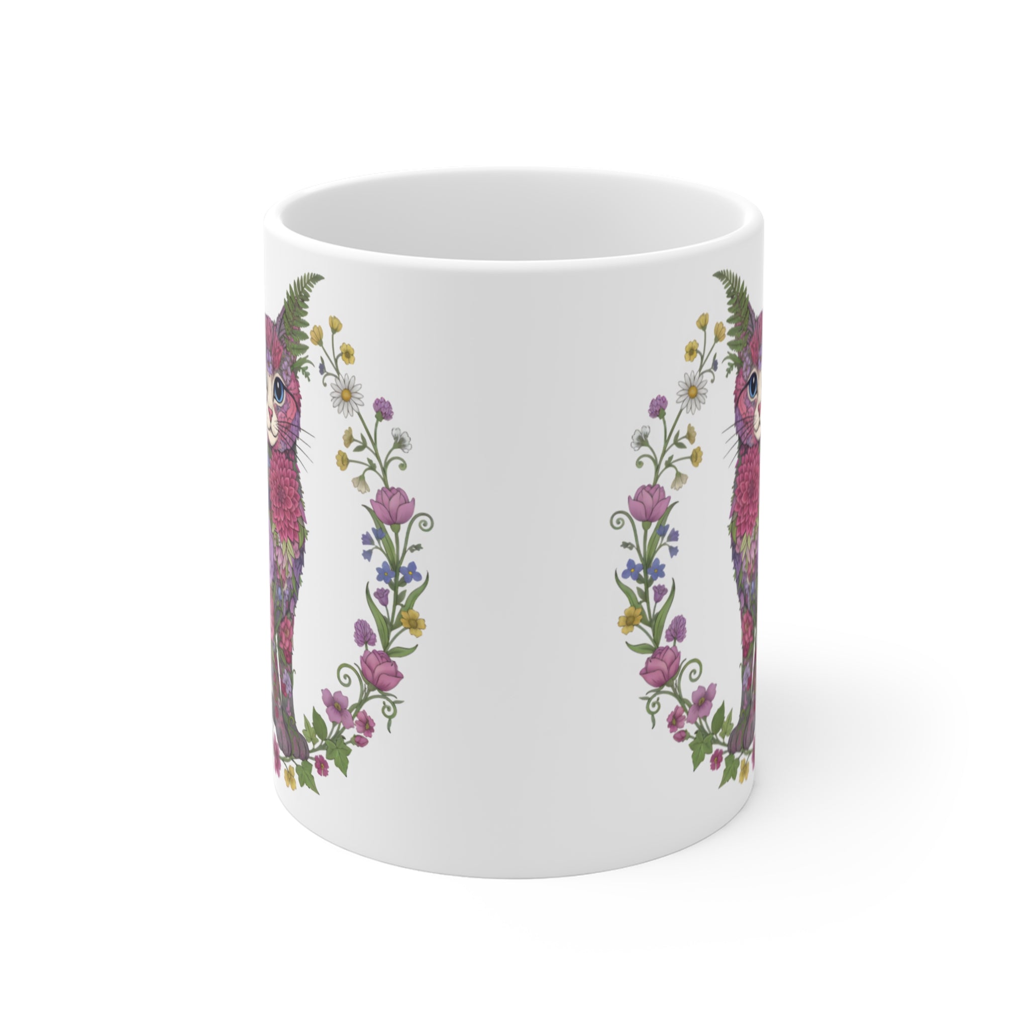 Floral Cat Bouquet Mug | Whimsical Kitten Flower Art 11oz