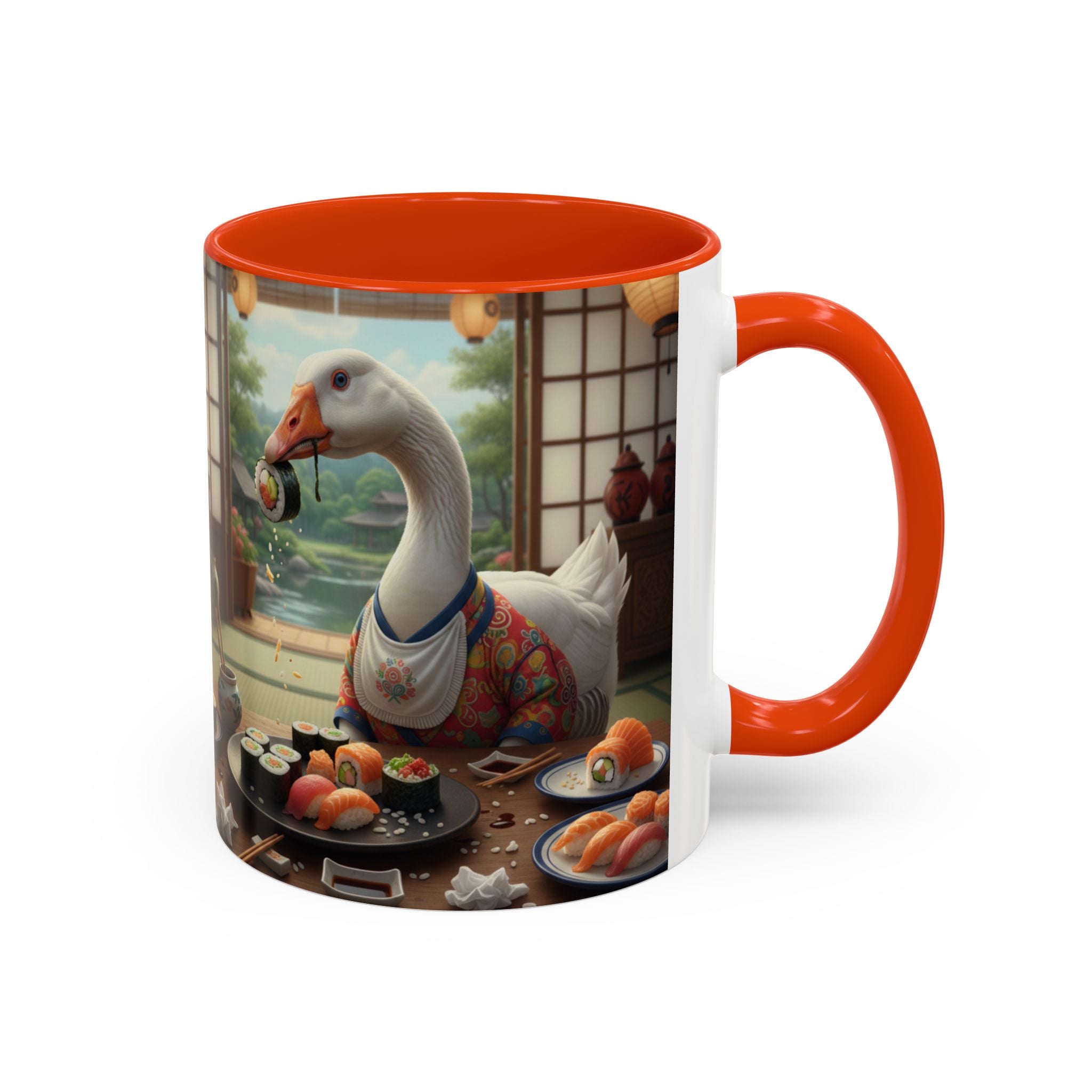 Goose with Sushi Mug | Japanese Tea Room Illustration